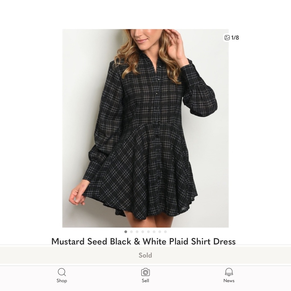 Mustard Seed Black & White Plaid Shirt Dress